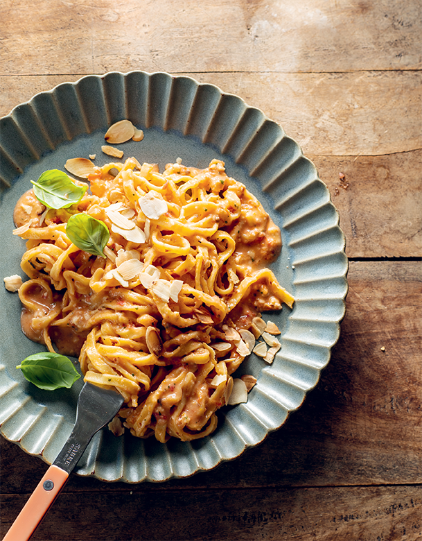 Egg spaghetti with semi dried tomato pesto from Italian Family Food by Silvia Colloca