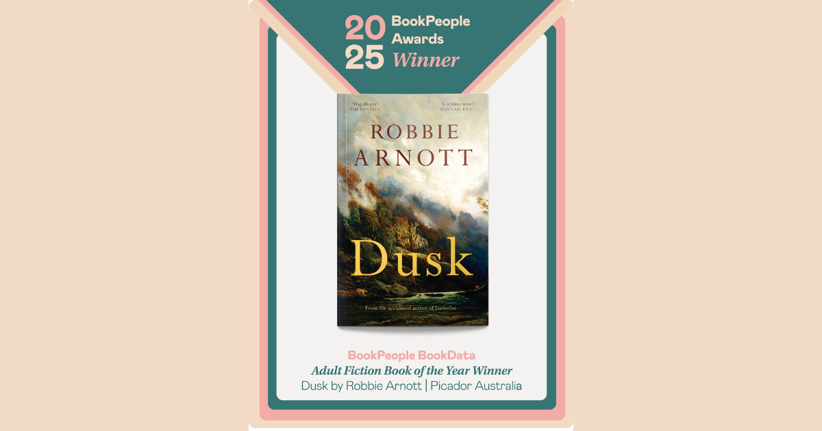 Dusk book cover with text announcing it as the BookPeople Book of the Year for 2025.