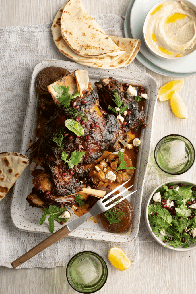 Slow-Roasted Middle Eastern Lamb Shoulder recipe from Simple Dinners Every Day by Nicole Maguire